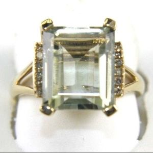 Green Amethyst & Diamond Ring 14k YG 5.88Ct